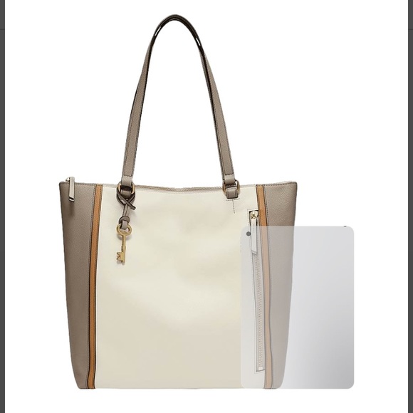 EUC 🩶🤍🤎GORGEOUS Fossil Leather Tara Shopper Purse - Picture 9 of 15